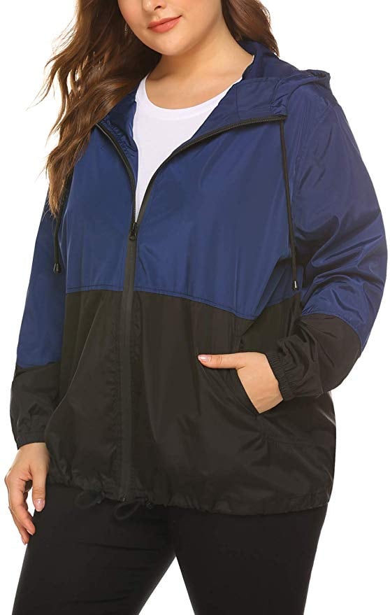 In'Voland Women's Plus-Size Raincoat Rain Jacket Lightweight Waterproof Coat