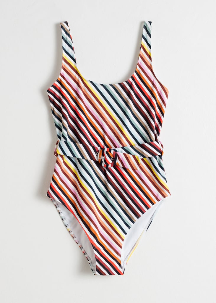 & Other Stories Belted Rainbow Stripe Swimsuit