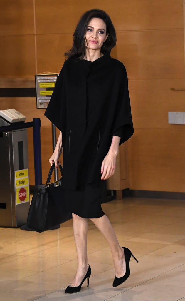 Angelina Jolie Black Off the Shoulder Dress