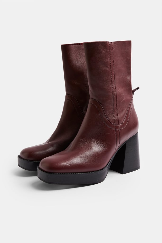 Topshop Hazard Burgundy Leather Chunky Platform Boots