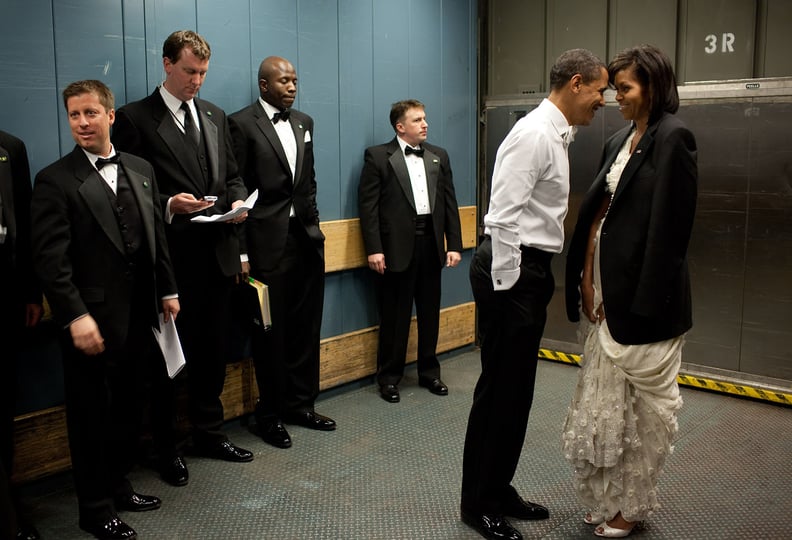 Secret Service agents trying not to look at the first couple’s PDA during the Inaugural Ball.