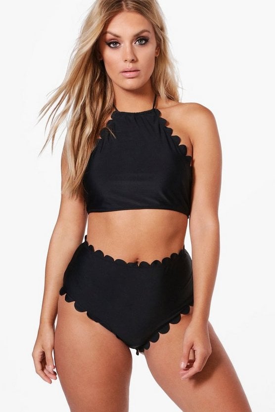 Boohoo Plus Scallop-Edge Halter Bikini