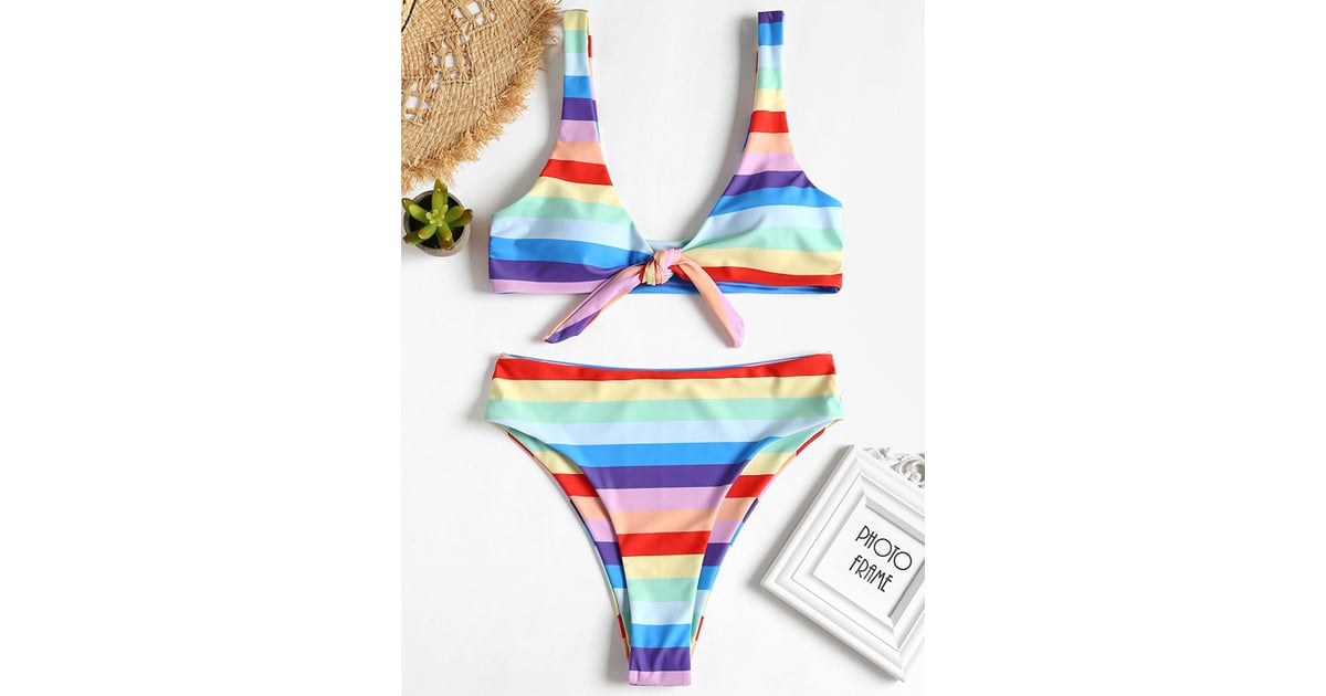Rainbow striped sales bandeau bikini