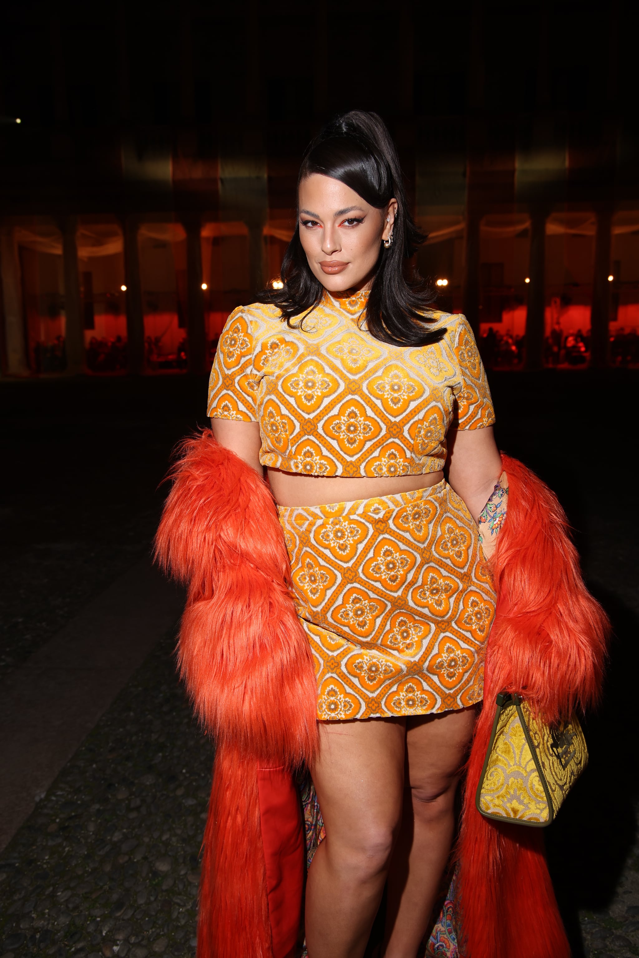 MILAN, ITALY - FEBRUARY 22: Ashley Graham is seen on the front row of the Etro fashion show during the Milan Fashion Week Womenswear Fall/Winter 2023/2024 on February 22, 2023 in Milan, Italy. (Photo by Daniele Venturelli/WireImage)