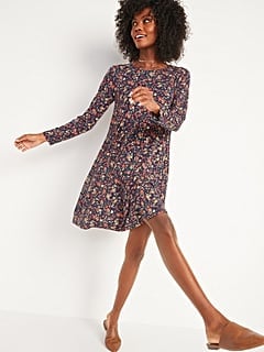 Floral-Print Jersey-Knit Swing Dress