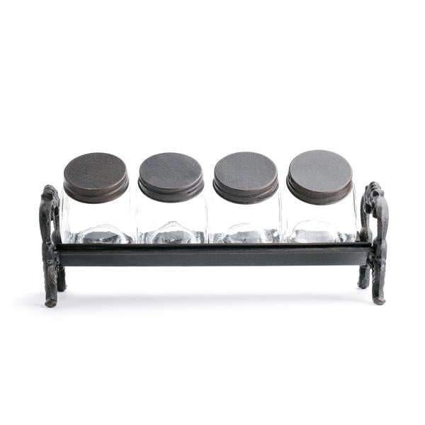 Glass Jars With Cast Iron Lids and Rack