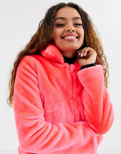 Brave Soul Neon Cropped Faux Fur Jacket