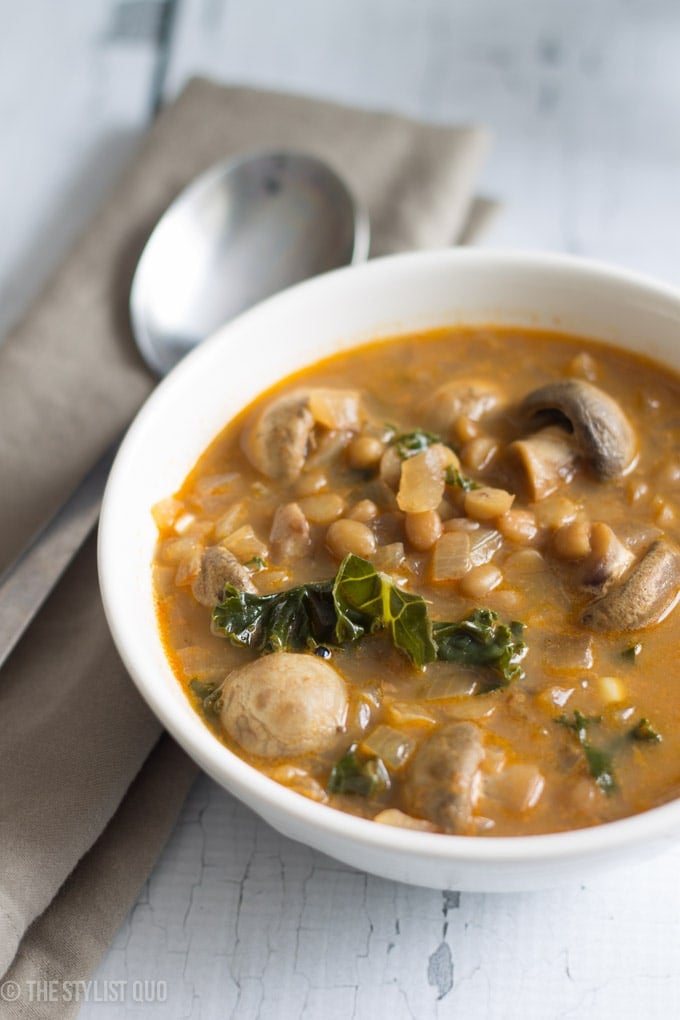 Healthy Soup Recipe: Curried Lentil Kale Mushroom Soup