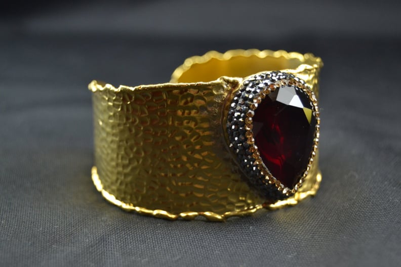 Gold Plated Cuff Bracelet Hammered in Hand Pave Crystal