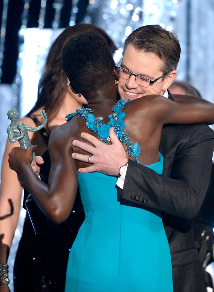 Matt hugged Lupita Nyong'o after presenting the actress with her first SAG trophy.