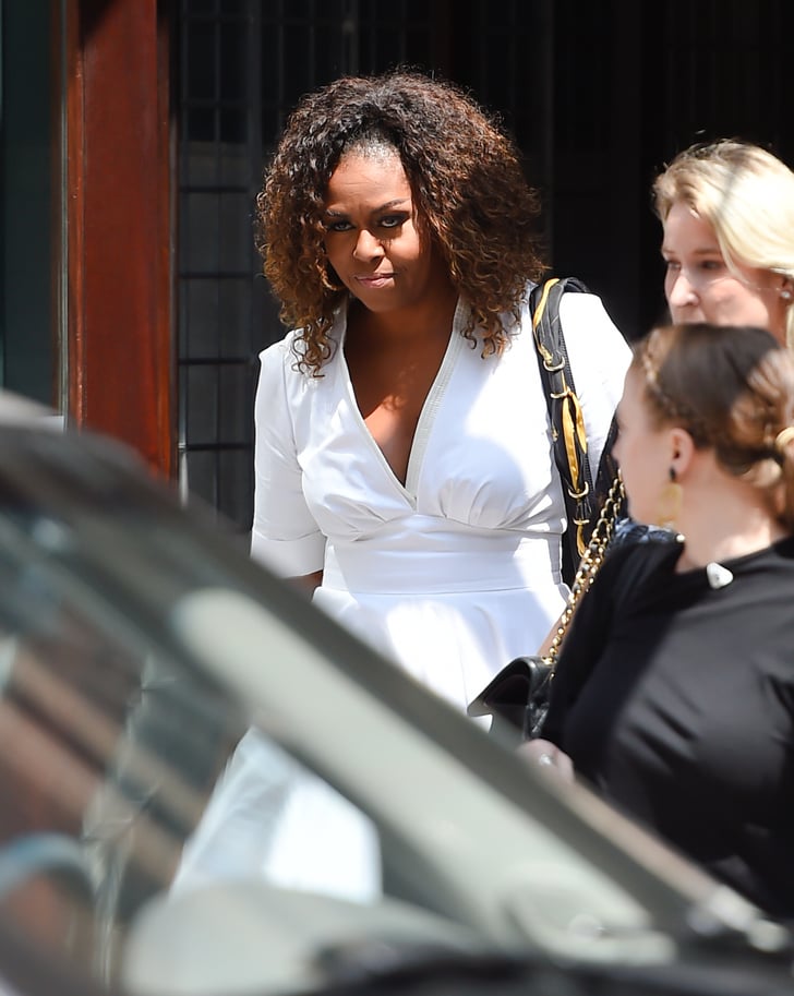 Michelle Obama in White Dress and Wedges in NYC 2019 | POPSUGAR Fashion ...