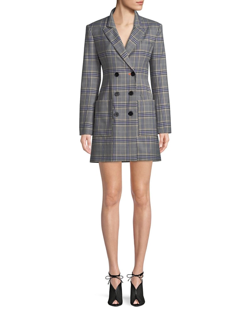 Tibi Lucas Double-Breasted Plaid Suiting Blazer Dress
