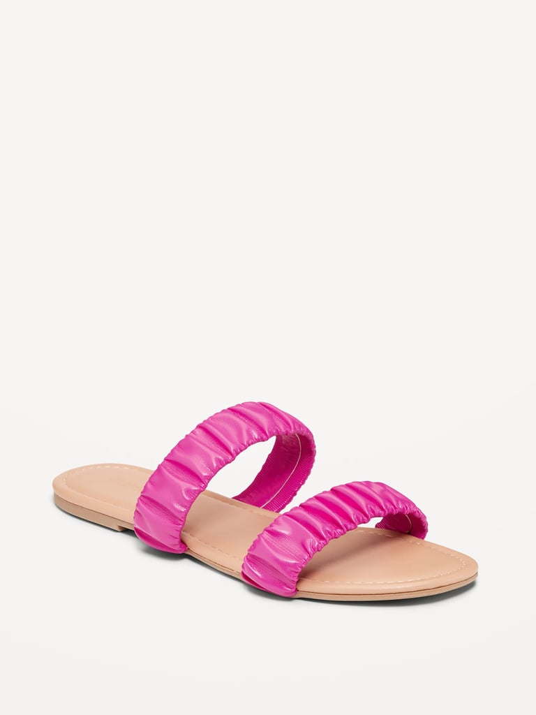 Faux-Leather Ruched Sandals