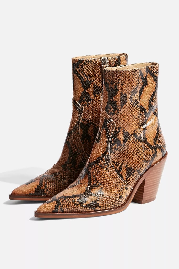 Topshop Harlem Leather Snake Western Boots
