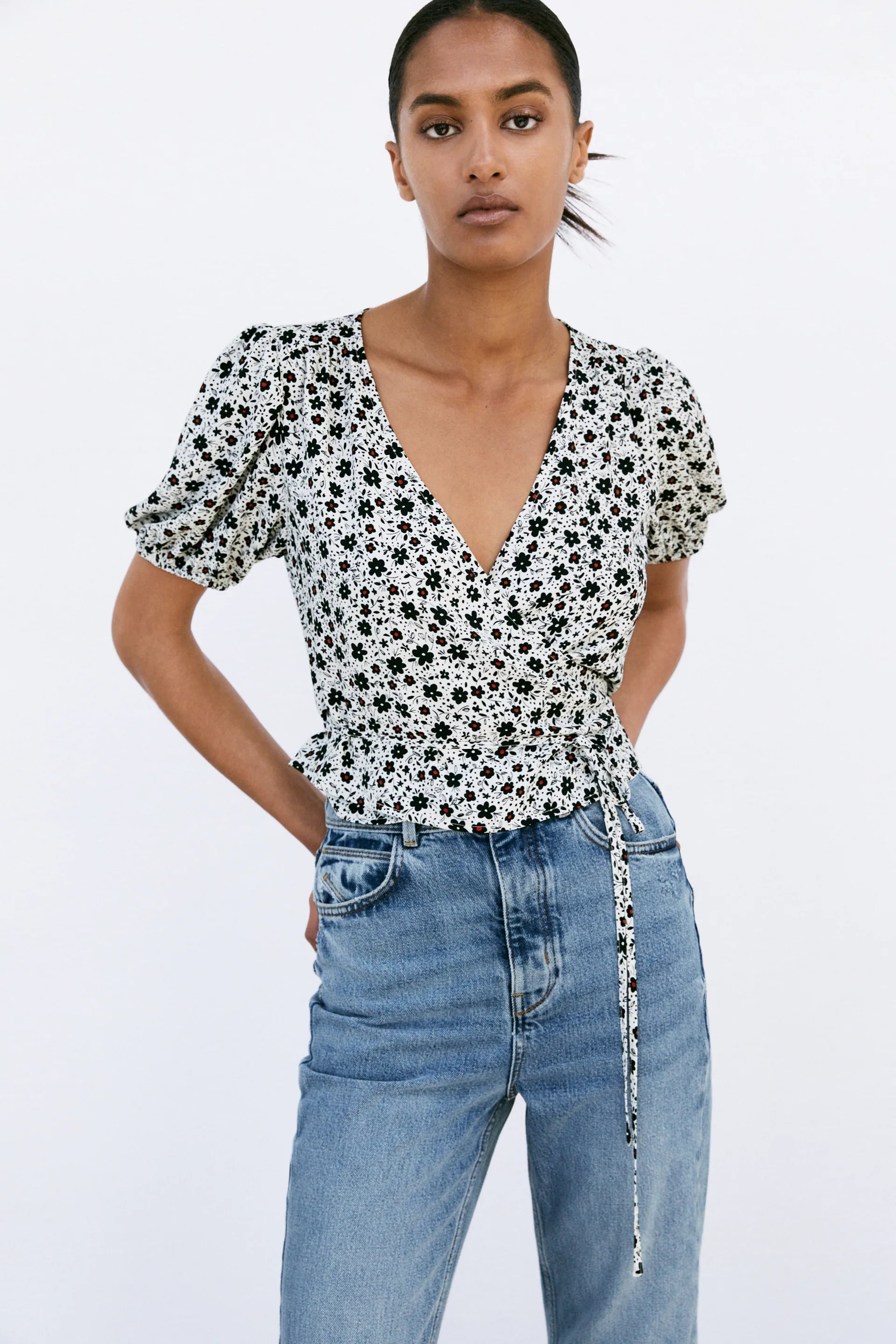 Floral Print Wrap Top