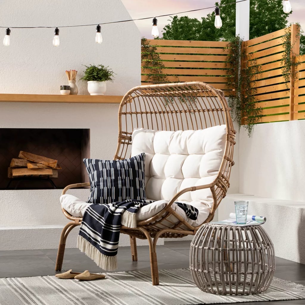 Wicker and Metal Patio Egg Chair