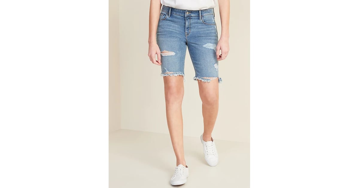 Old Navy Mid Rise Distressed Jean Bermuda Shorts 9 inch