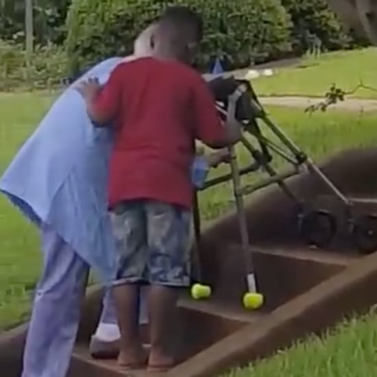 Boy Helps Elderly Woman Up Steps