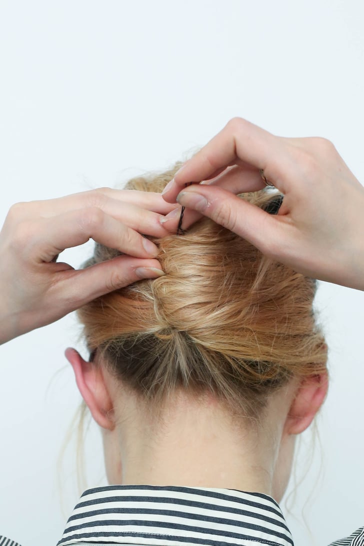On the lefthand side of your twist, slide in several bobby pins, How