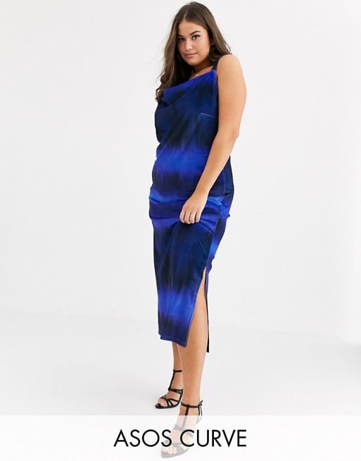 ASOS Design Curve Velvet Cami Dress in Blurred Stripe