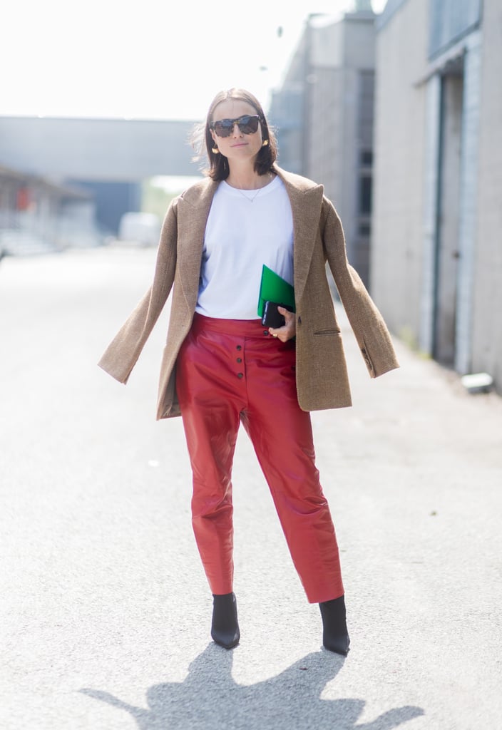 Wear Red Leather Trousers With a Tweed Blazer