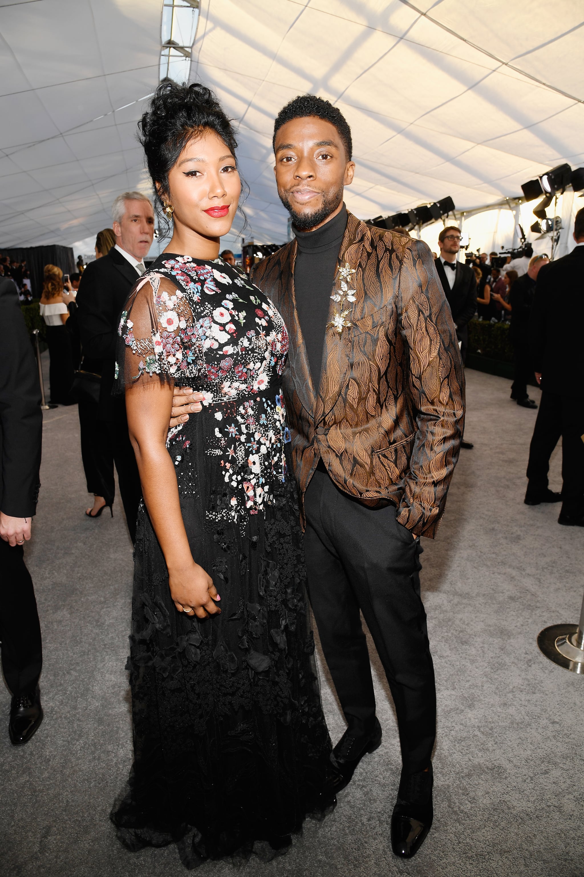 LOS ANGELES, CA - JANUARY 27:  Taylor Simone Ledward and Chadwick Boseman attends the 25th Annual Screen Actors Guild Awards at The Shrine Auditorium on January 27, 2019 in Los Angeles, California.  (Photo by Kevork Djansezian/Getty Images)