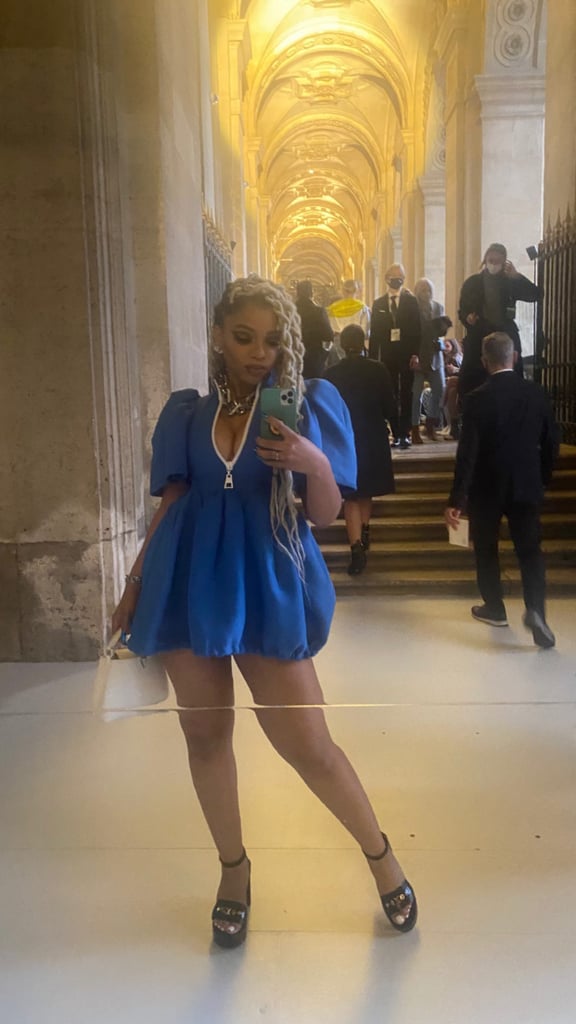 Chloe Bailey's Blue Louis Vuitton Minidress at Fashion Week