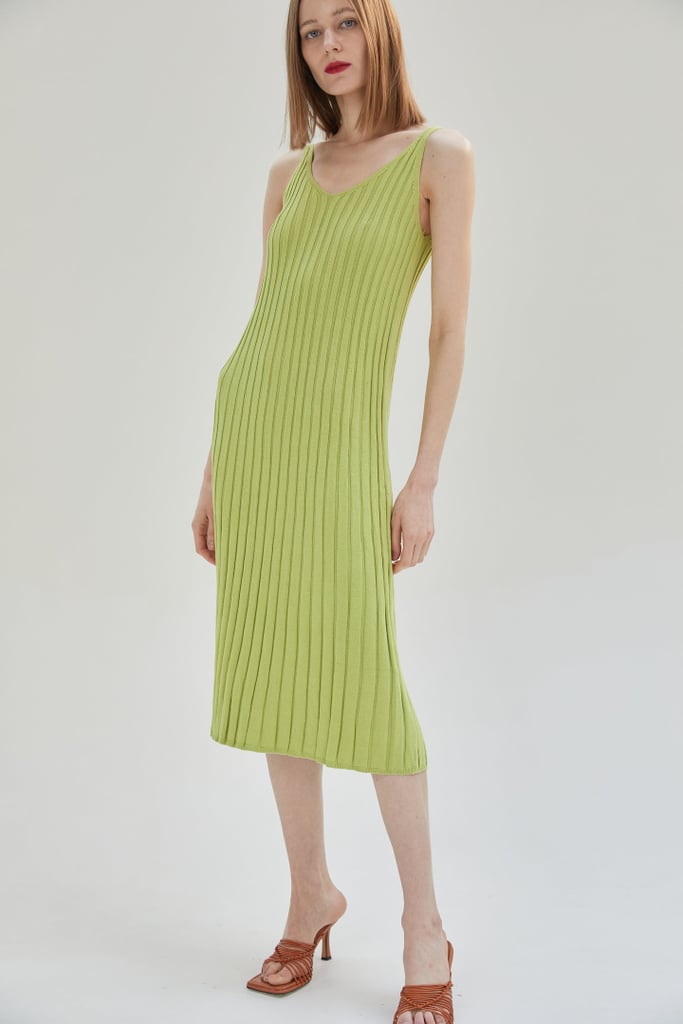 Source Unknown Ribbed V-Shaped Knit Dress in Lime