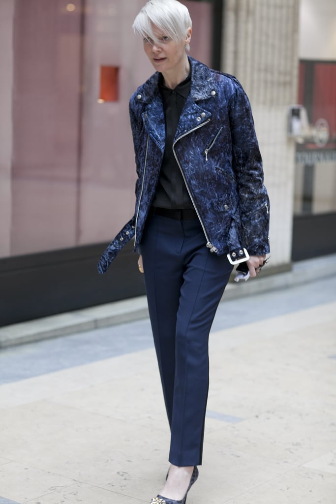 Kate Lanphear showed off a cool-girl moto jacket and trousers. | Street ...