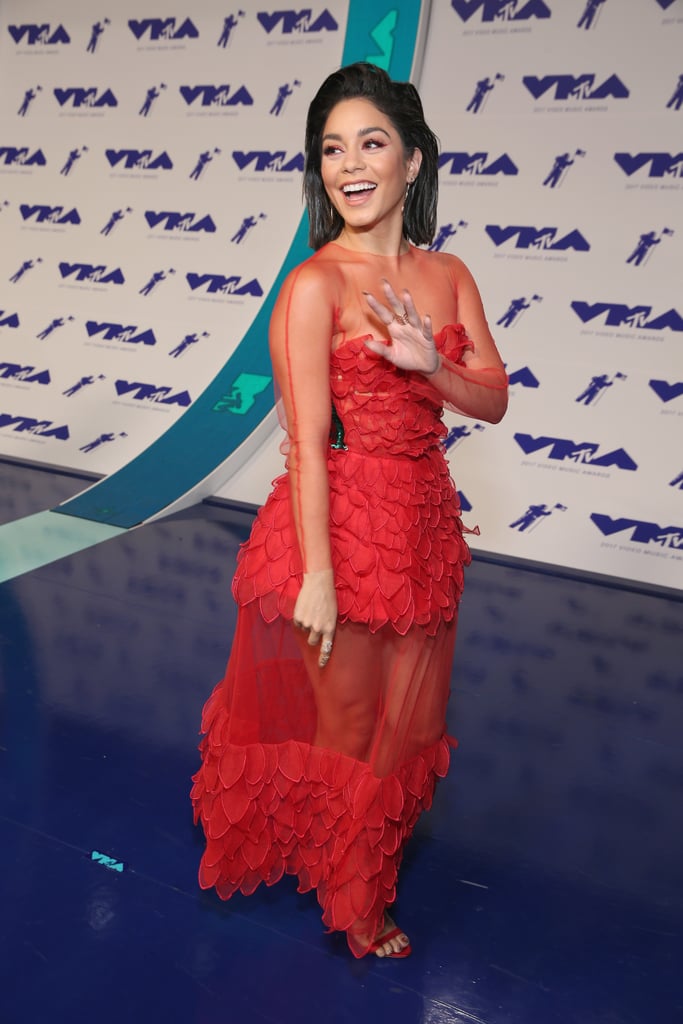 Vanessa Hudgens Wearing Red Yanina Couture Dress VMAs 2017