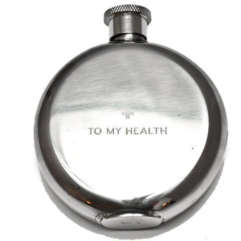 For the hostess who loves whiskey, supply her with a chicly discrete and hilariously medicinal flask ($22).