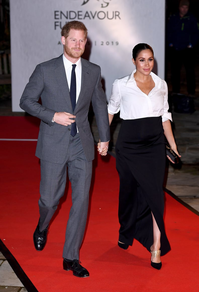 February: Meghan attended the Endeavour Fund awards with Harry in London, presenting onstage and posing with award recipients.