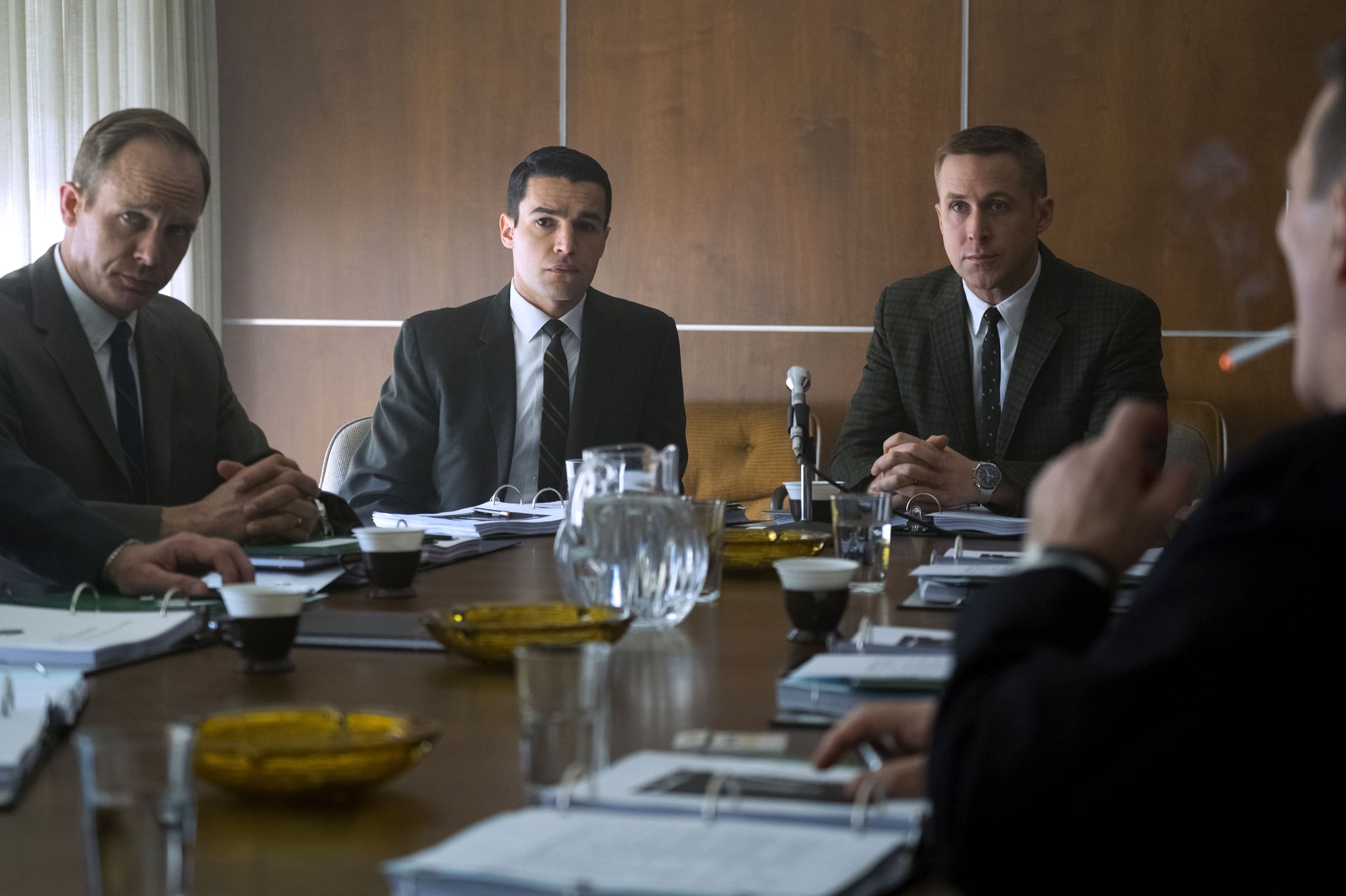 FIRST MAN, (l to r) Ethan Embry, Christopher Abbott, Ryan Gosling, 2018. ph: Daniel McFadden /   Universal / courtesy Everett Collection