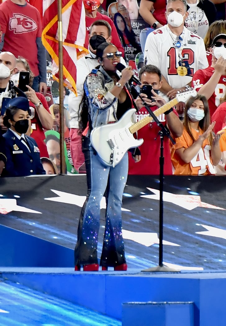 H.E.R's Super Bowl Outfit With Embellished Leather Jeans POPSUGAR
