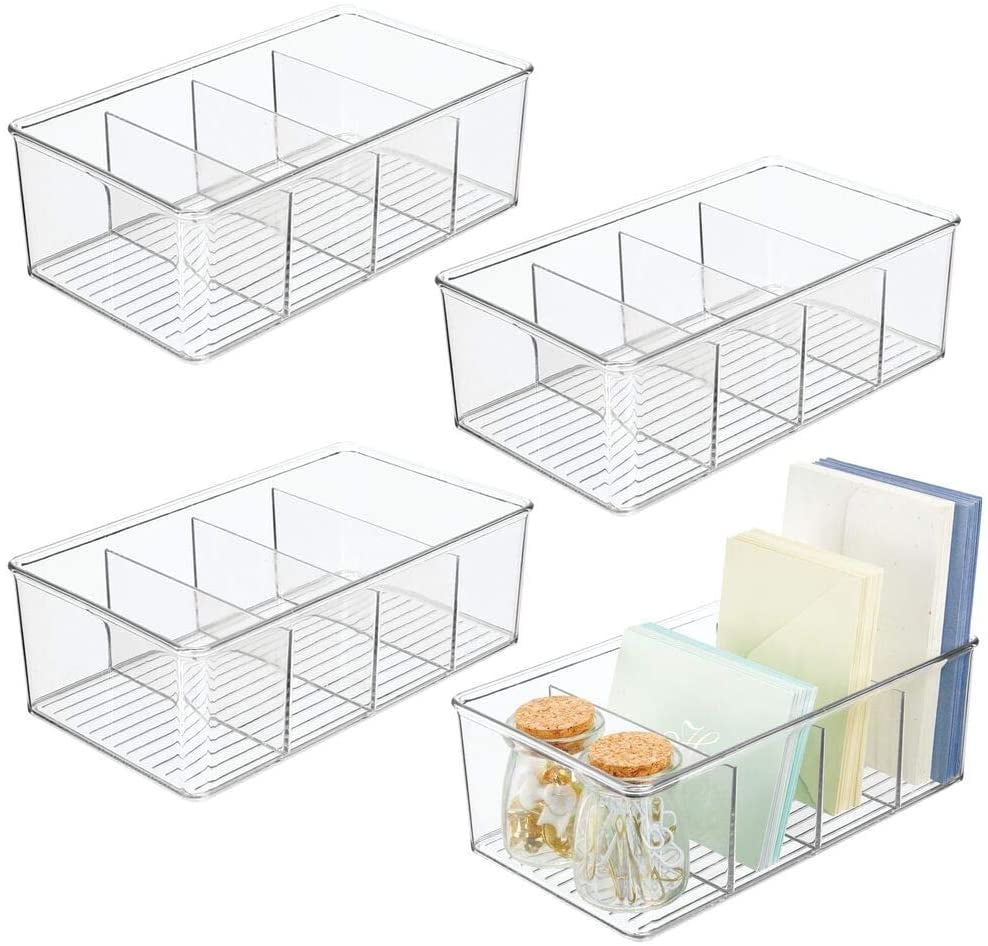 mDesign Plastic Office Storage Organiser Bin Box - 4 Divided Sections 4 Pack