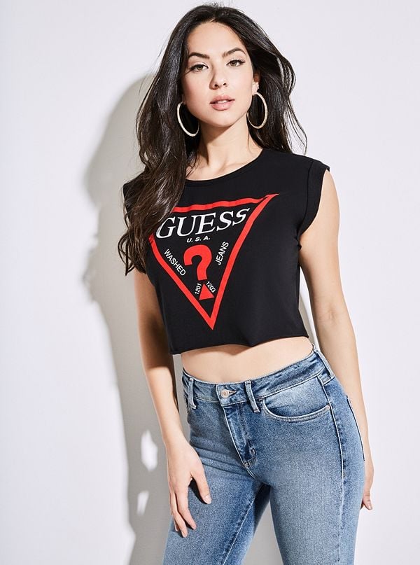 Guess Triangle Logo Cropped Tee
