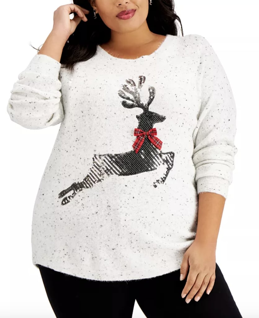 Karen Scott Plus-Size Sequin Reindeer Sweater | The Best Ugly Christmas ...