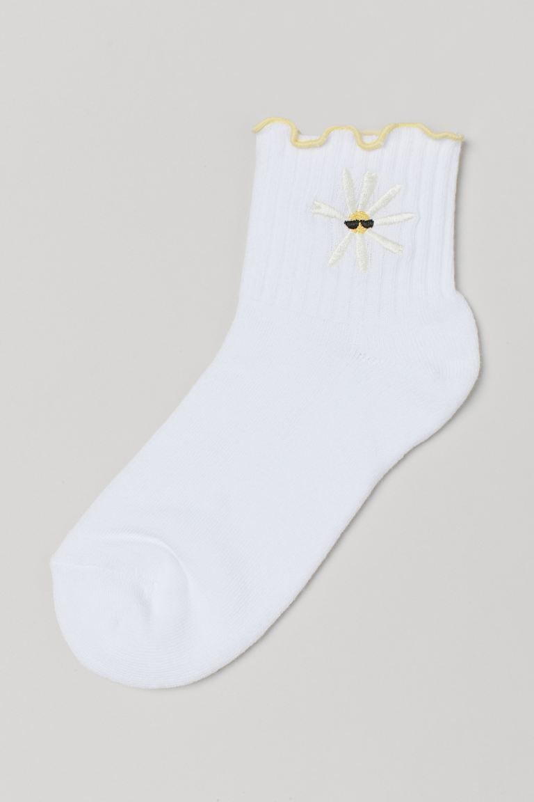 To All the Boys I’ve Loved Before x H&M Embroidered-detail Socks -White