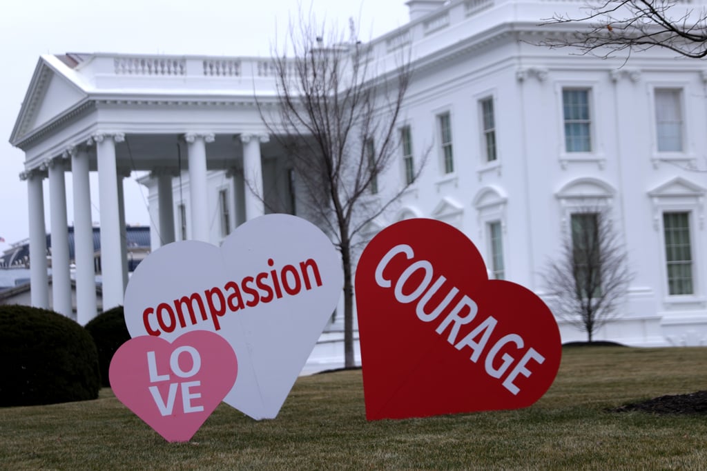 Jill Biden Decorates White House Lawn For Valentine's Day