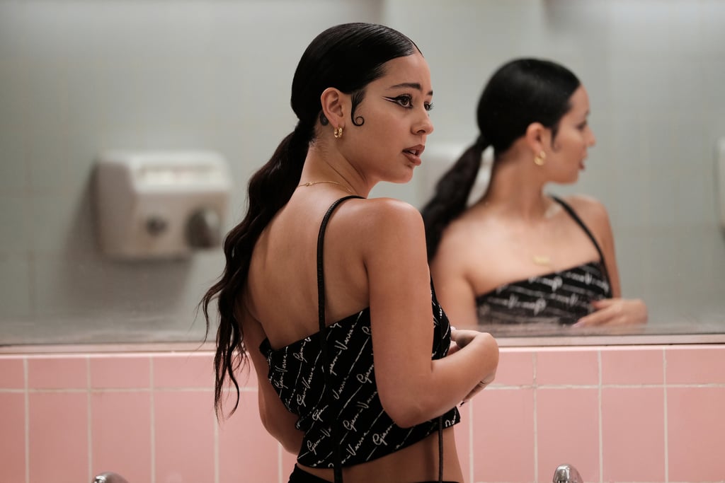 According to Davy, winged eyeliner — in a range of variations, from graphic to extended to simple — is perhaps the one trend that we'll see the most on the cast. It's not just Maddy, either; you'll also see wings on everyone from Jules to Cassie too.