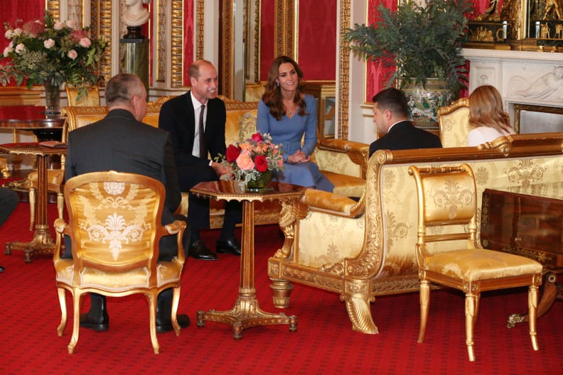 LONDON, UNITED KINGDOM - OCTOBER 7: Prince William, Duke of Cambridge and Catherine, Duchess of Cambridge talk with Ukraine's President Volodymyr Zelensky and his wife Olena during an audience at Buckingham Palace on October 7, 2020 in London, England. Th