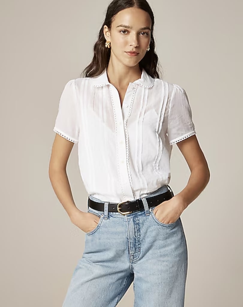 J. Crew Button-Up Pilcro Short-Sleeve Sheer Silky Blouse