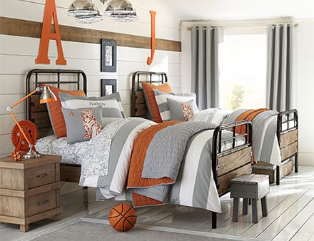 If you do a neutral wall color, consider punching up the space with bold colors or wallpaper on the ceiling. Something like stripes on the ceiling look great and are fun for the kids to look at when they're lying in bed. — Nest Design Co., Inc. If you do a neutral wall color, consider punching up the space with bold colors or wallpaper on the ceiling. Something like stripes on the ceiling look great and are fun for the kids to look at when they're lying in bed. — Nest Design Co., Inc.