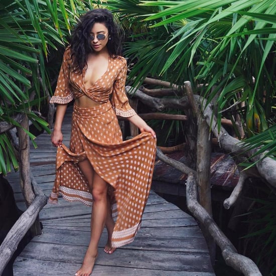 Shay Mitchell Printed Vacation Dress in Tulum Jan. 2017
