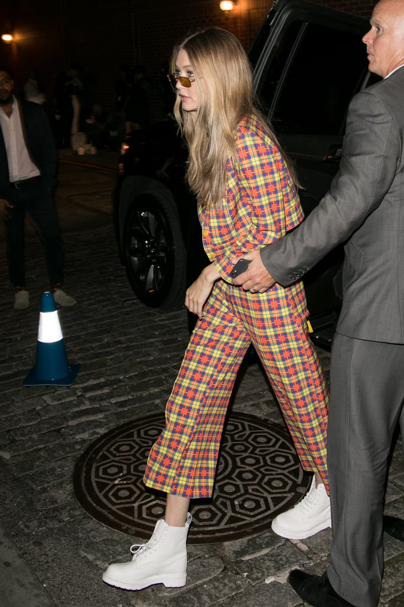 Gigi Hadid Opted For a Yellow and Orange Plaid Suit