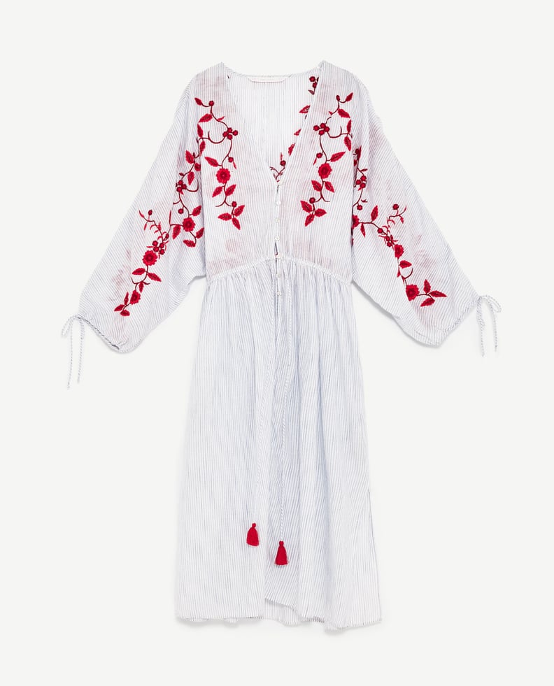 Zara Striped Dress With Embroidery