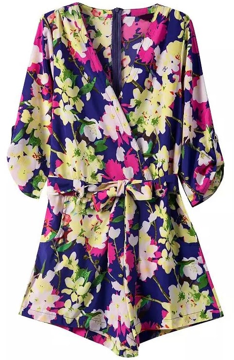 Romwe V Neck Florals With Belt Romper