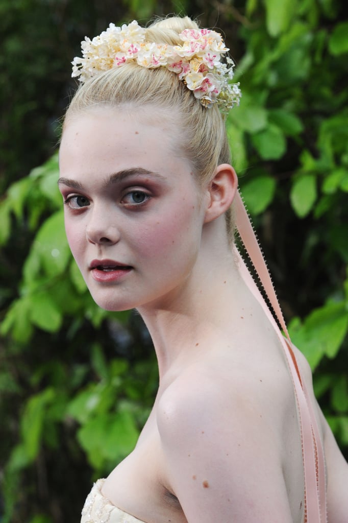 Celebrity Hair Wedding Inspiration Elle Fanning Floral Crown
