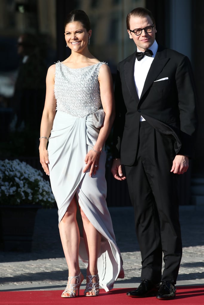 Crown Princess Victoria of Sweden wearing a Jenny Packham dress at The Grand Hotel in 2013.