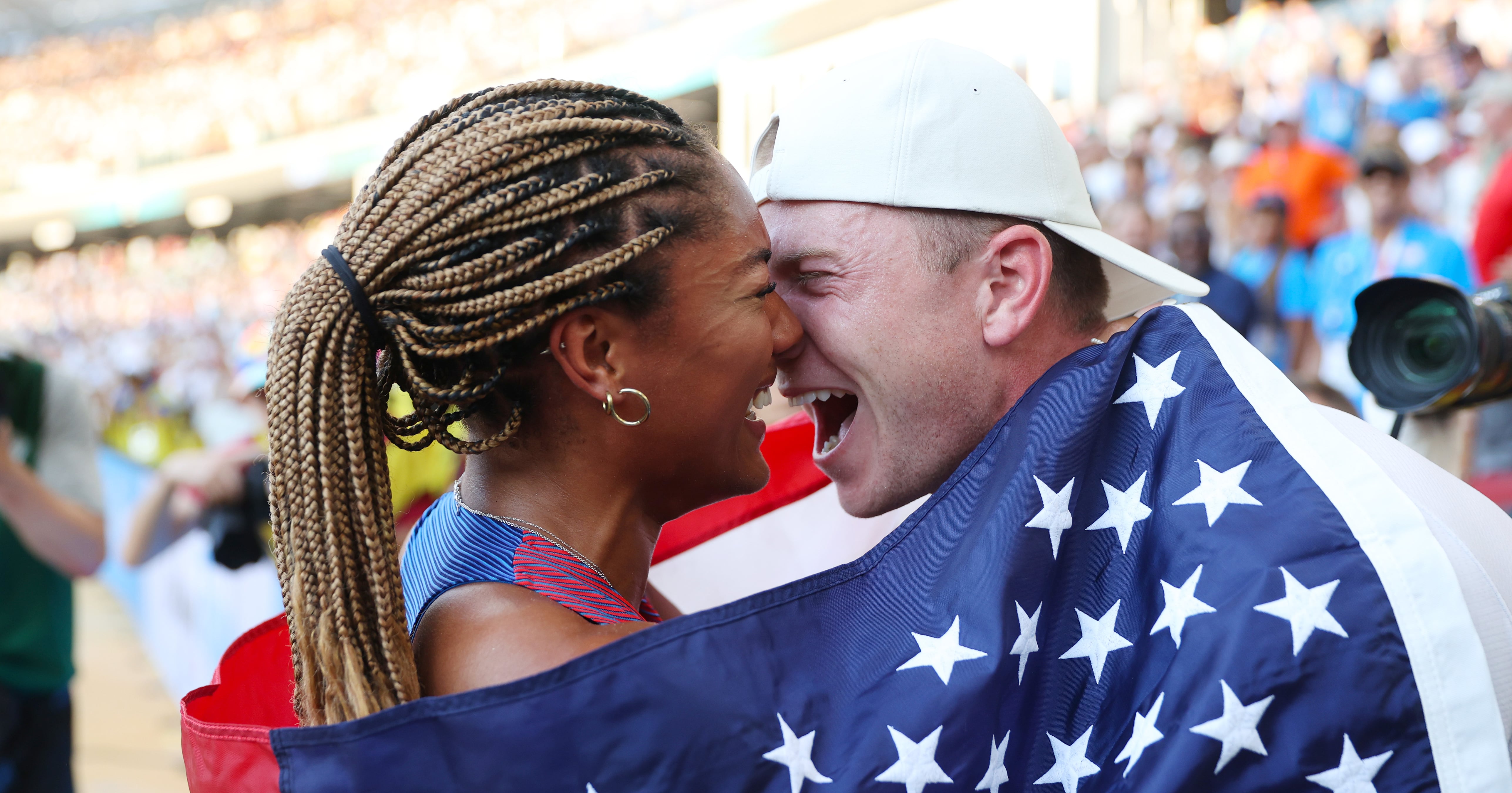 Tara Davis Kisses Hunter Woodhall After Silver Medal Win POPSUGAR Fitness